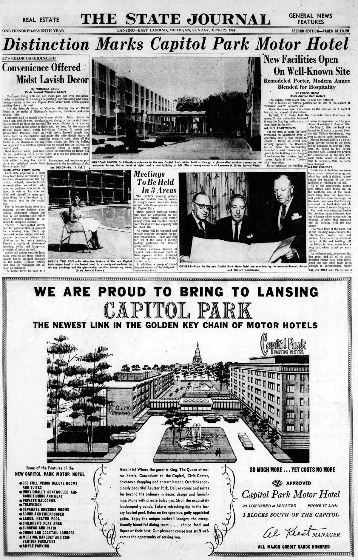 Capitol Park Motor Hotel - June 25 1961 Opening Article